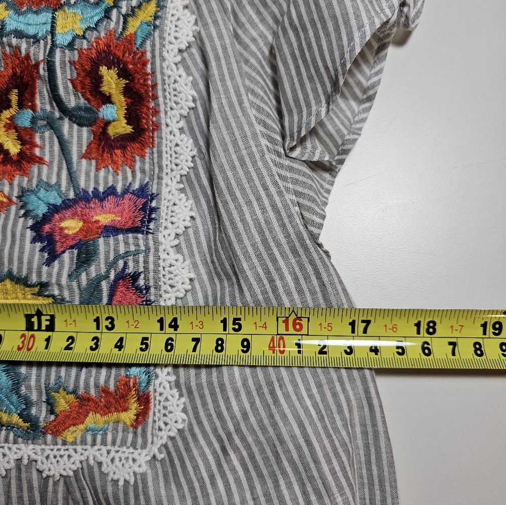 THML Striped Mini Dress with Multicolor Embroidered Yoke - Picture 5 of 6